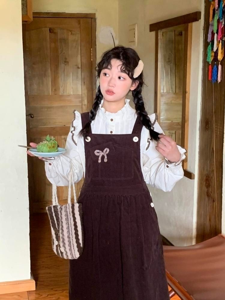 Corduroy Bow Pocket Sleeveless Vest Dress【s0000005887】