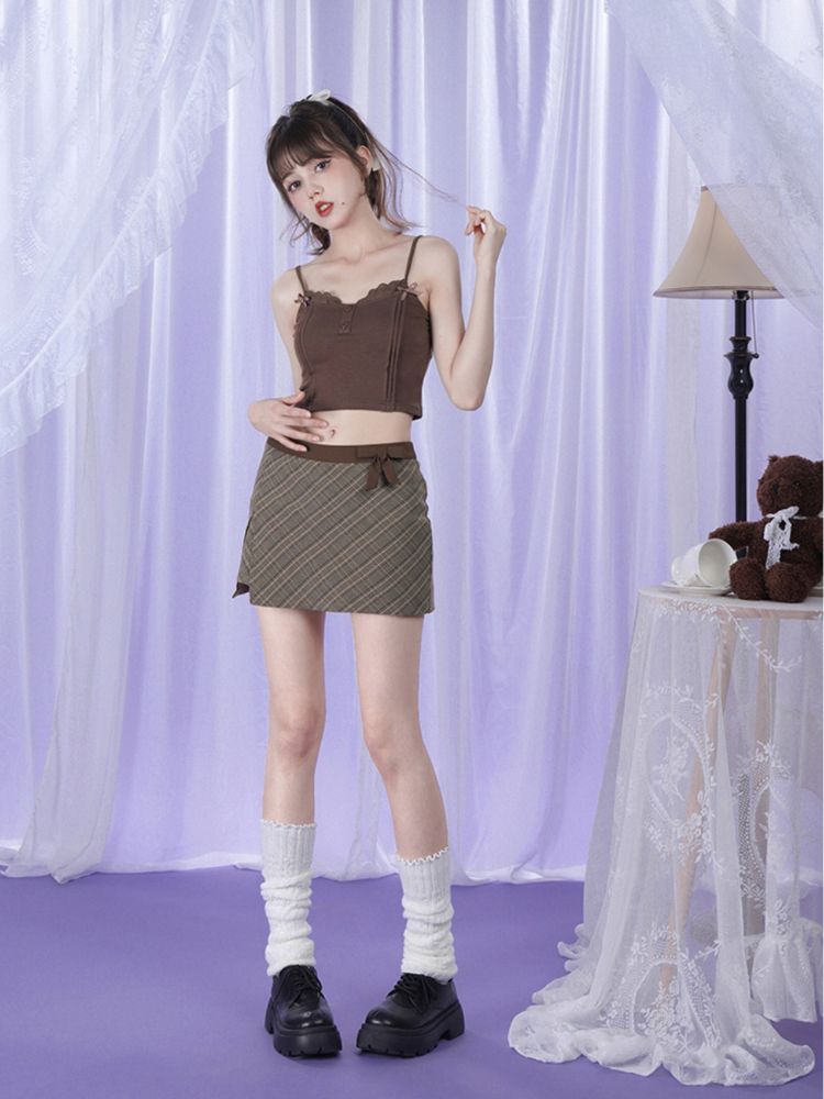 Sweet Ribbon Plaid Trapezoid Mini Skirt【s0000002048】