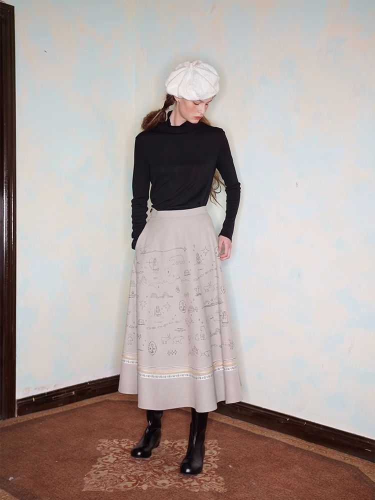 Embroidery / Printed Big Pendulum Skirt【s0000005910】