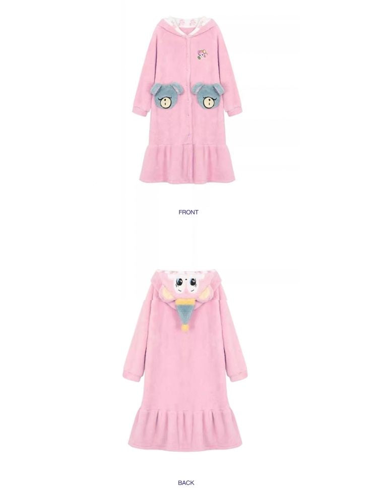 Pink bear coral velvet padded thickened long pajamas【s0000004897】