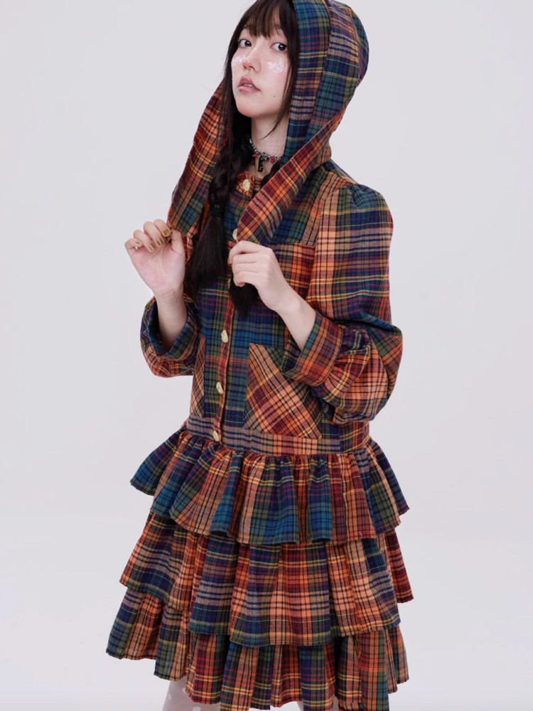 Retro Cute Fluffy Cake Rabbit Ear Plaid Dress【s0000003184】