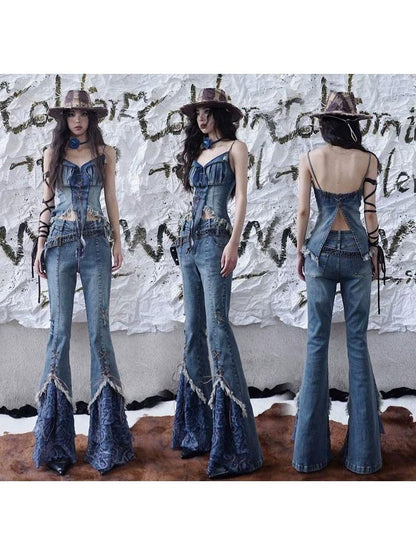 Suspenders sexy strap denim tube top【s0000003024】