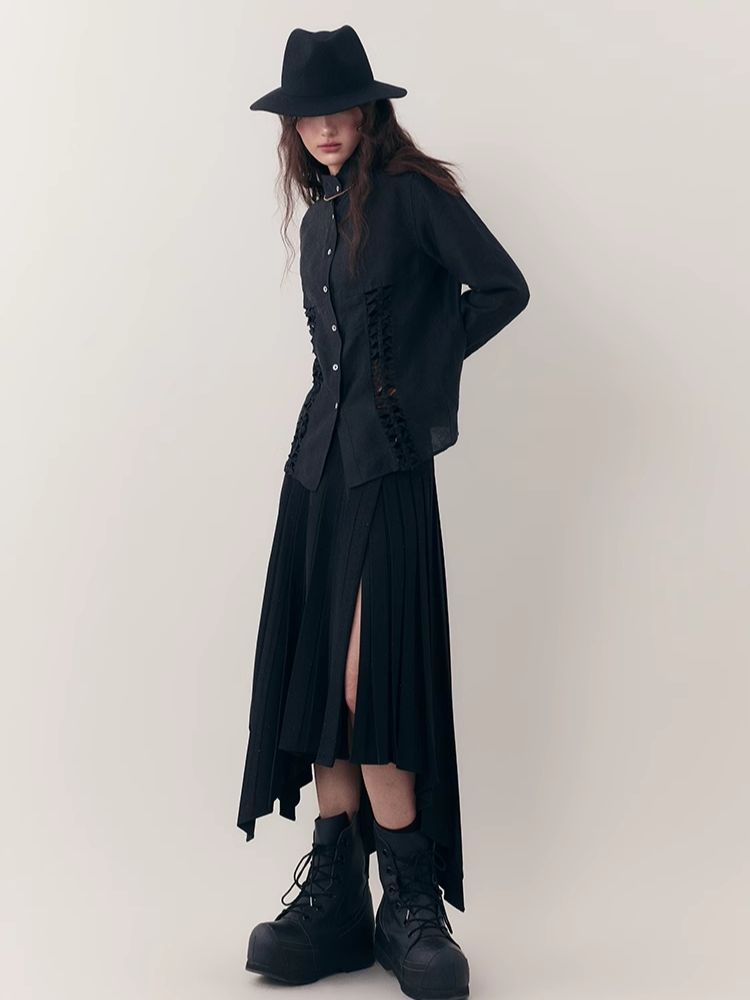 Standing Collar Design Niche Tencel Shirt【s0000006387】