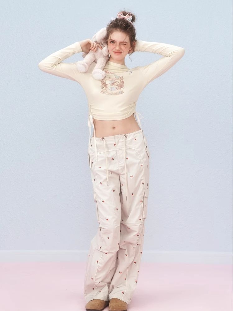 Short lace-up printed long-sleeved T-shirt【s0000006315】