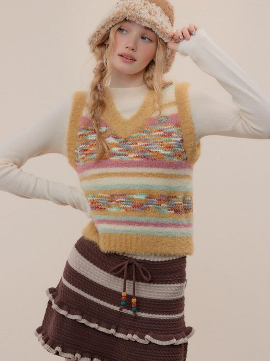 Colorful V-neck sweater vest【s0000003773】