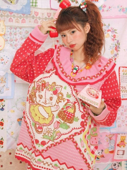 Strawberry jacquard pullover sweater【s0000003728】