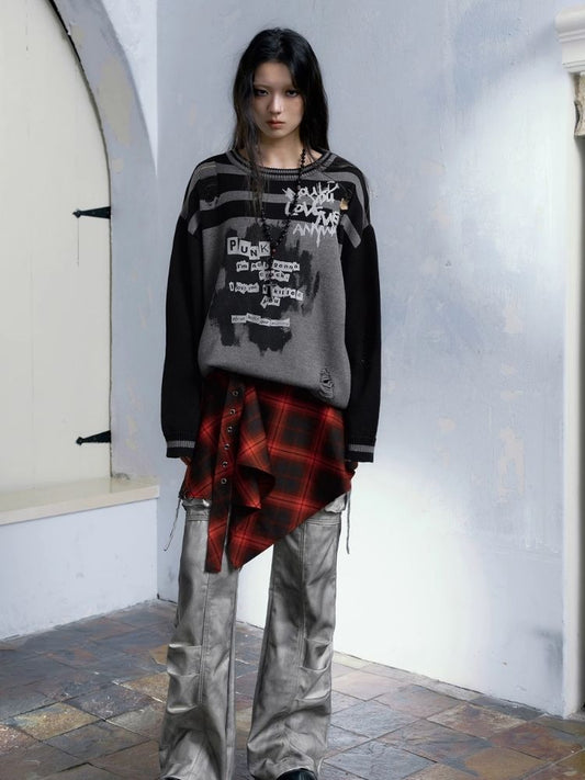 Street punk plaid irregular skirt piece【s0000004523】