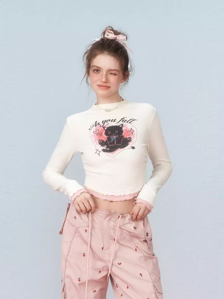 Slim Waist Splicing Design Short Long Sleeve T-Shirt【s0000006306】