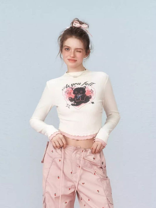 Slim Waist Splicing Design Short Long Sleeve T-Shirt【s0000006306】