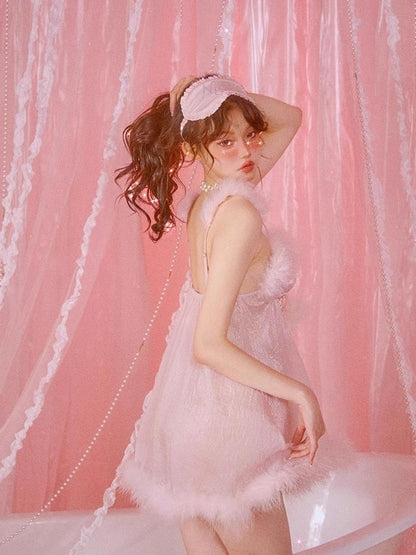 섹시한 잠옷 핑크 ha lte r d res robe set [s0000006583]