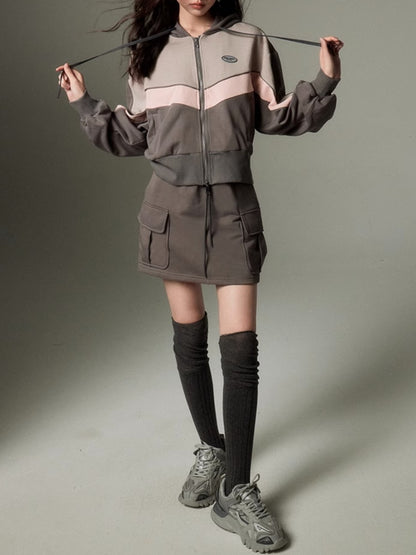 Sports Style ZIP-Up Hoodie &amp; A-Line Skirt [s0000003191]