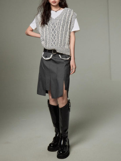 College Girl Style Irregular Hem Pleated Skirt【s0000003196】