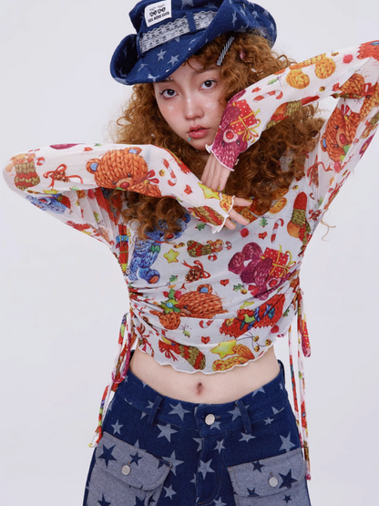 Retro Cute Bear Y2K Mesh Long Sleeve T-Shirt [s0000003180]