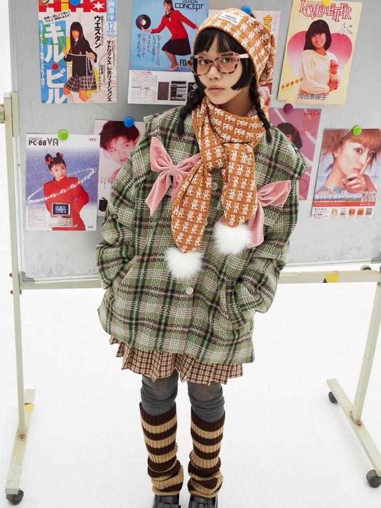 Christmas Japanese retro sweet cute coat niche girls plaid tweed jacket【s0000004260】