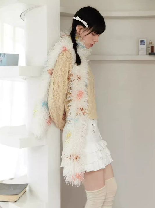 레인보우 캔디 스타일의 털이 많은 봉제 스카프 [S0000006252]