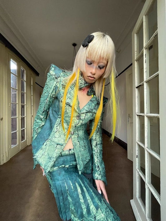 Feather Patchwork Shaped Leather Jacket [s0000004950]