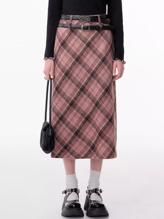 High-waisted thin tweed plaid half-body skirt【s0000006171】