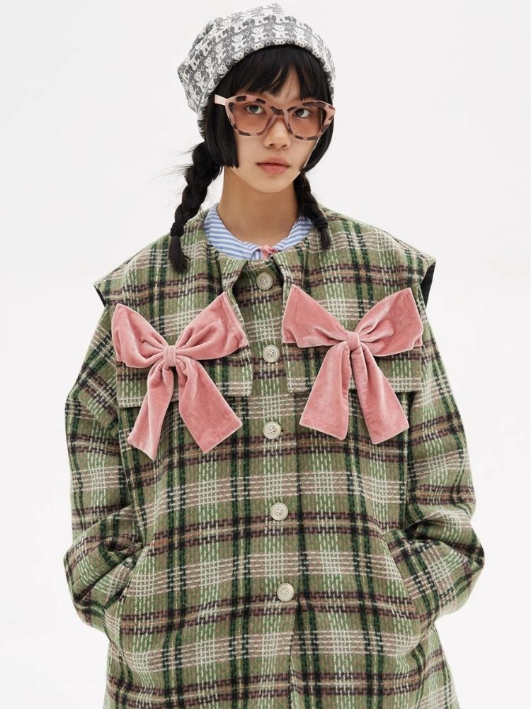 Christmas Japanese retro sweet cute coat niche girls plaid tweed jacket【s0000004260】