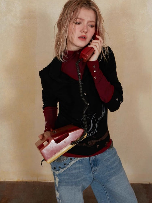 DoublePunch Autumn/Winter Hara Seinka Takahashi v 领两夹复 Ancient style base wall 显瘘 warm bottom top