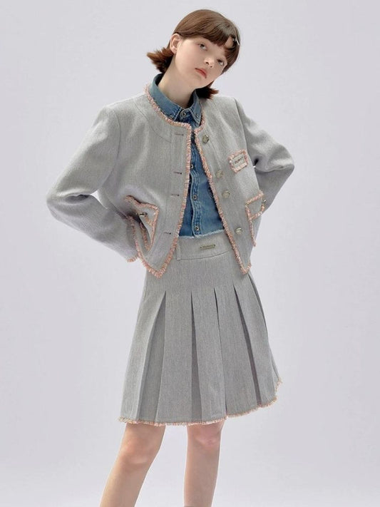 High-waisted lace pleated skirt [s0000003362]