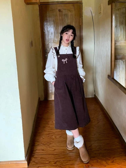 Corduroy Bow Pocket Sleeveless Vest Dress【s0000005887】