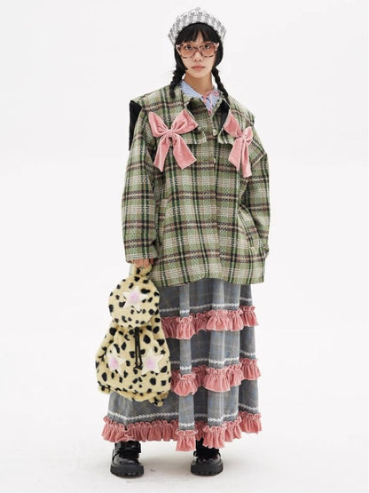 Christmas Japanese retro sweet cute coat niche girls plaid tweed jacket【s0000004260】