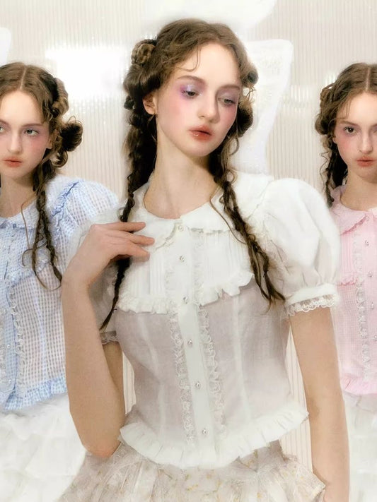 Inner Lace Princess Short Sleeve Cotton Shirt【s0000008361】