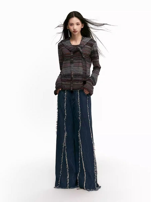 Raw Edge Wide Leg Fishtail Jeans【s0000006941】
