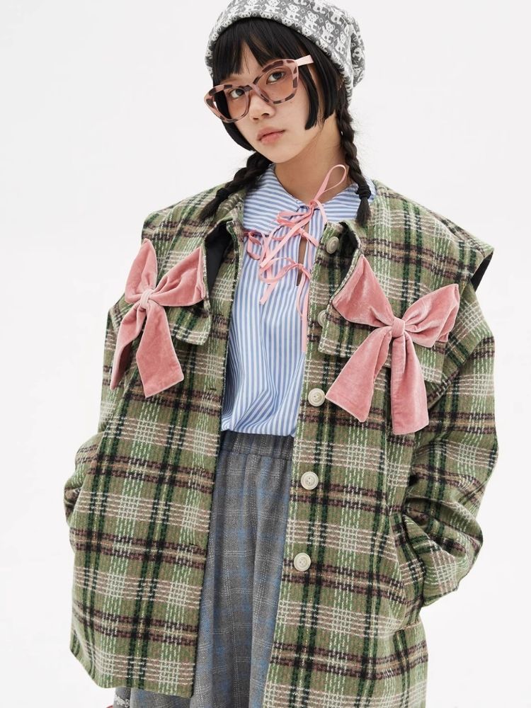 Christmas Japanese retro sweet cute coat niche girls plaid tweed jacket【s0000004260】