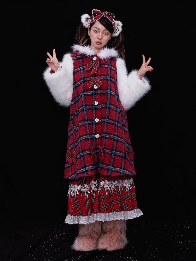 Red plaid christmas retro coat【s0000004035】