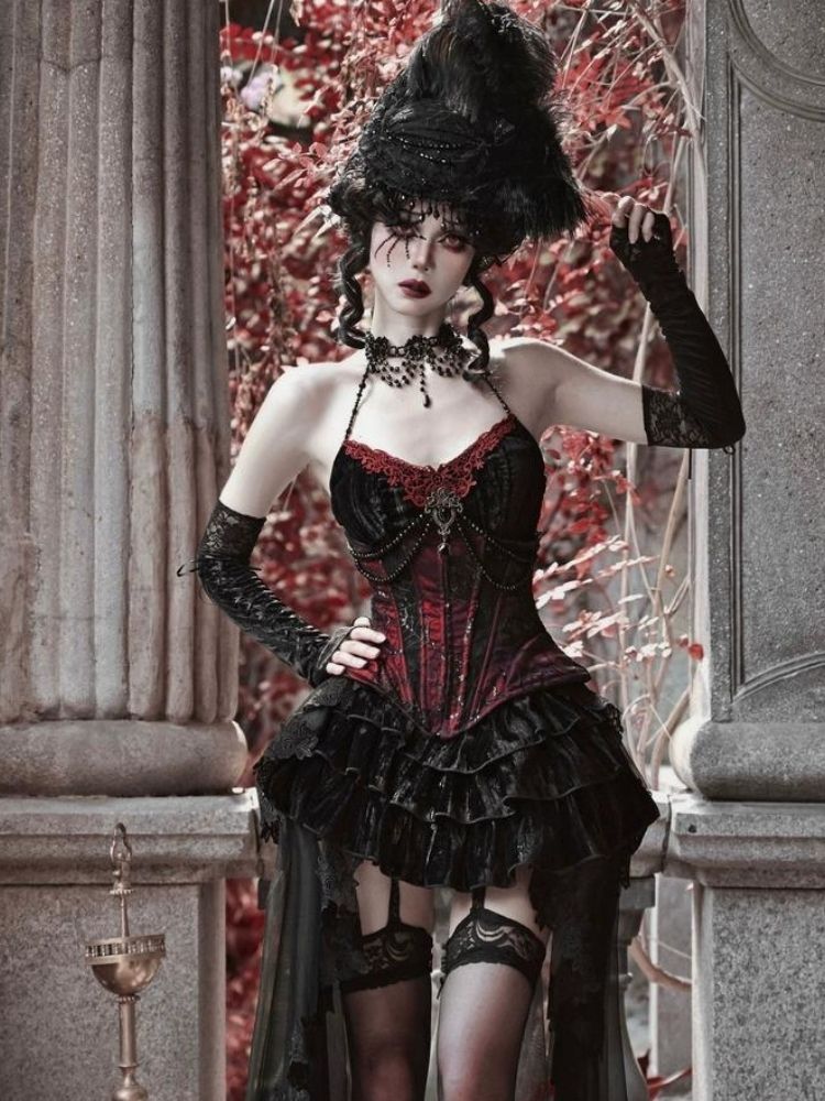 Gothic Velvet Halloween Suspender Dress Suit【s0000003241】