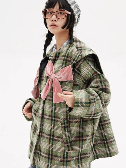 Christmas Japanese retro sweet cute coat niche girls plaid tweed jacket【s0000004260】