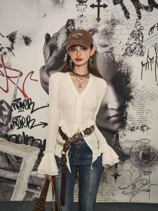 White Lace Knit Cardigan【s0000006382】