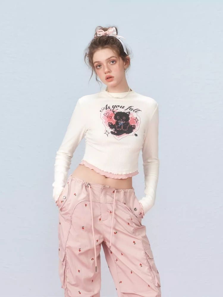 Slim Waist Splicing Design Short Long Sleeve T-Shirt【s0000006306】