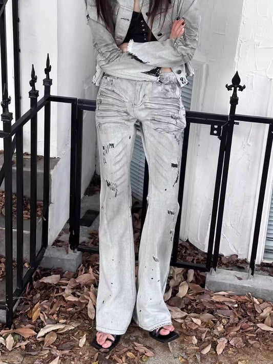 Low-rise wide-legged bare-ear jeans【s0000006693】