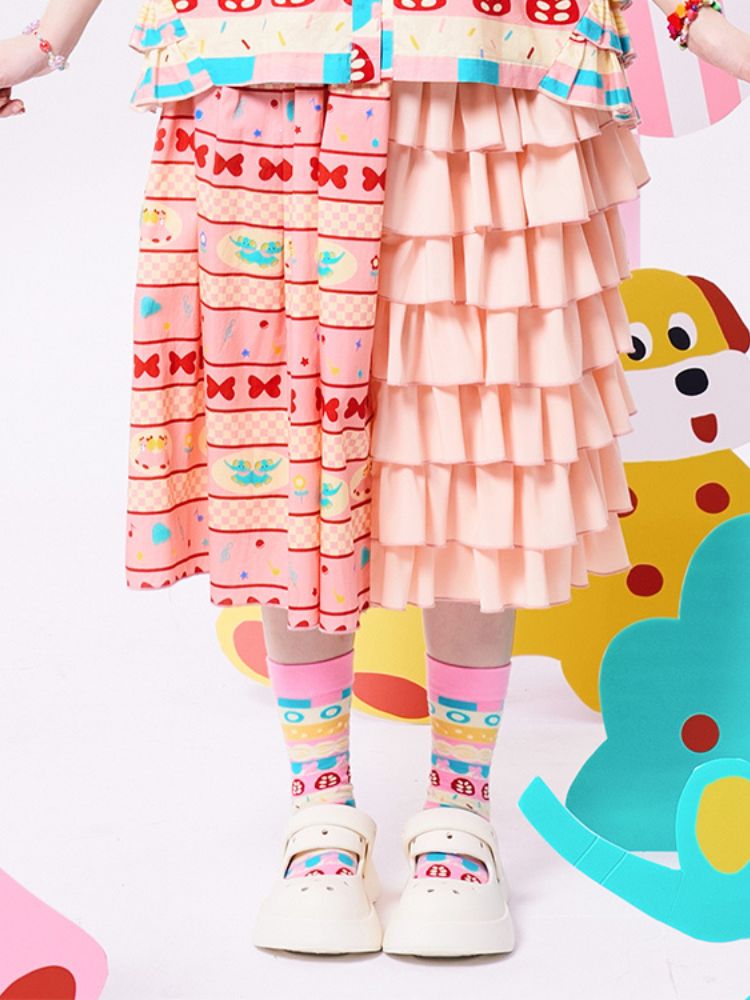 Original print cake stitching skirt【s0000002885】