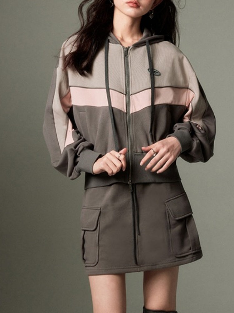 Sports Style ZIP-Up Hoodie &amp; A-Line Skirt [s0000003191]