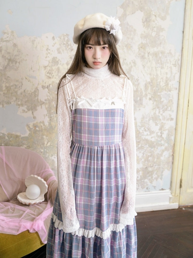 Ribbon Strap Plaid Lace Swing One Piece【s0000003816】