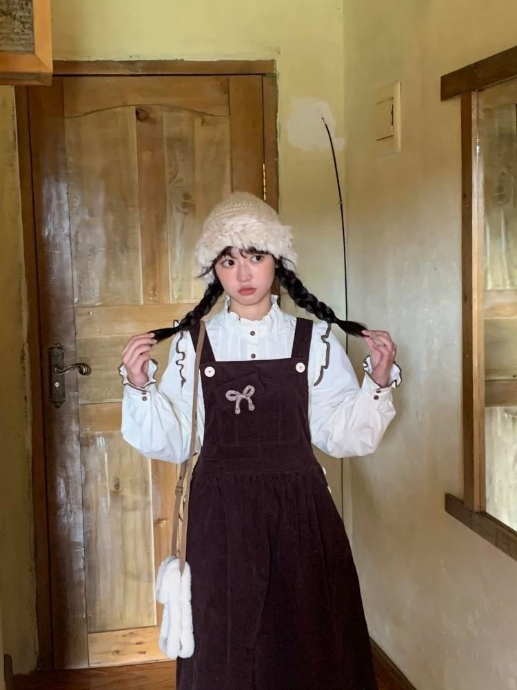 Corduroy Bow Pocket Sleeveless Vest Dress【s0000005887】