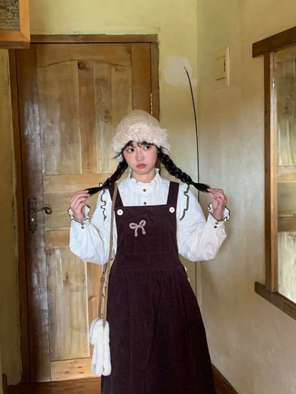 Corduroy Bow Pocket Sleeveless Vest Dress【s0000005887】