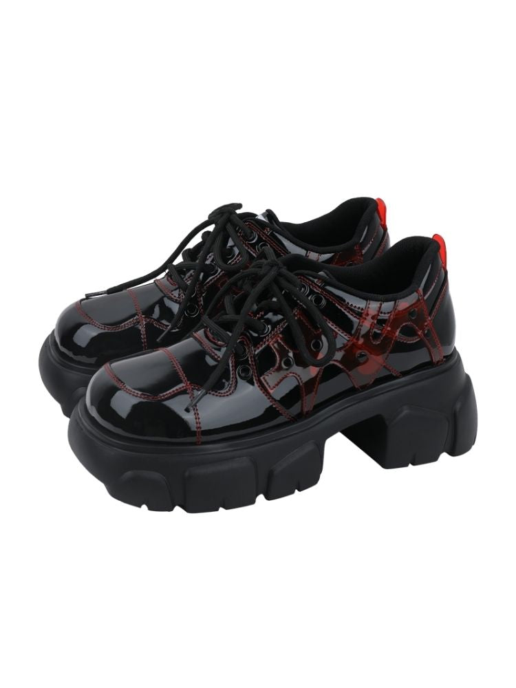 Stitch Square Toe Lace Up Platform Leather Shoes【s0000002308】