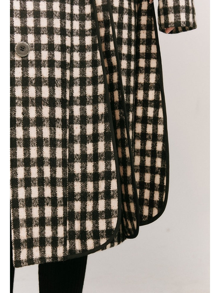 Monotone Plaid Loose Wool Coat【s0000003858】