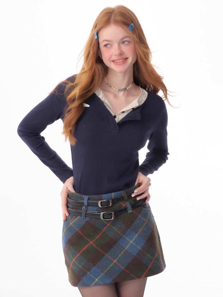 V-neck long-sleeved blouse【s0000006165】