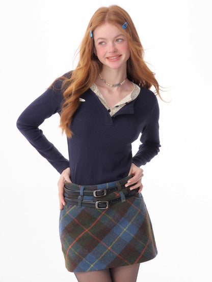 V-neck long-sleeved blouse【s0000006165】