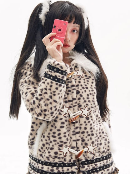 Y2K Sweet Cool Spice Girl Cute Leopard Coat Niche Design Girl Plush Coat [s0000004274]