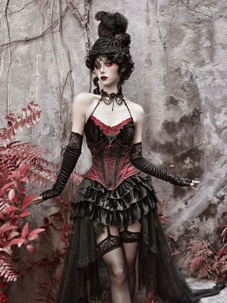 Gothic Velvet Halloween Suspender Dress Suit【s0000003241】