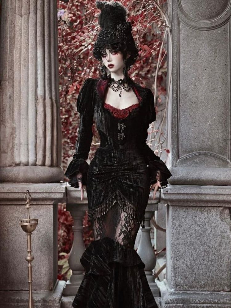 Gothic Velvet Halloween Suspender Dress Suit【s0000003241】