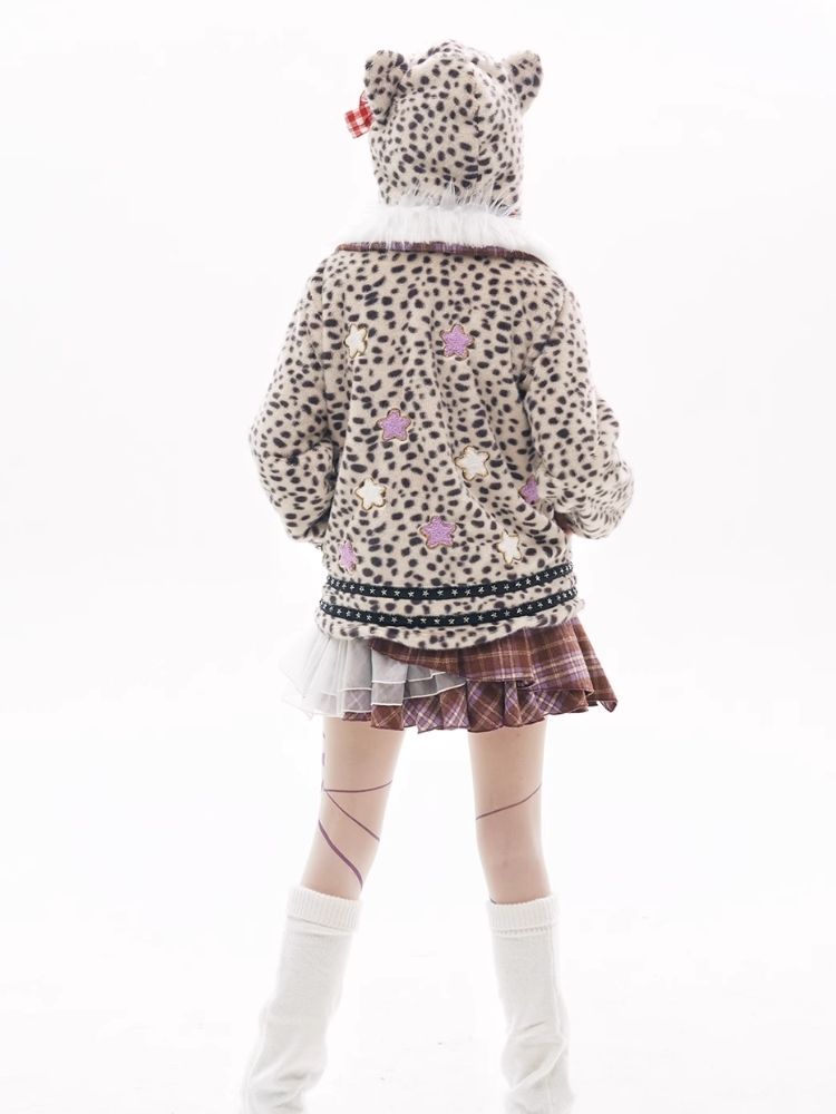 Y2K Sweet Cool Spice Girl Cute Leopard Coat Niche Design Girl Plush Coat [s0000004274]