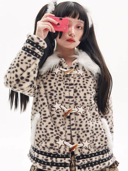 Y2K Sweet Cool Spice Girl Cute Leopard Coat Niche Design Girl Plush Coat [s0000004274]