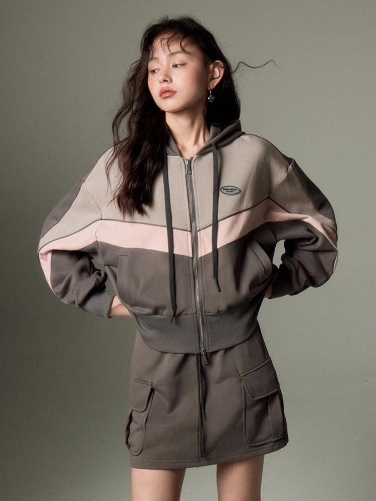 Sports Style ZIP-Up Hoodie &amp; A-Line Skirt [s0000003191]